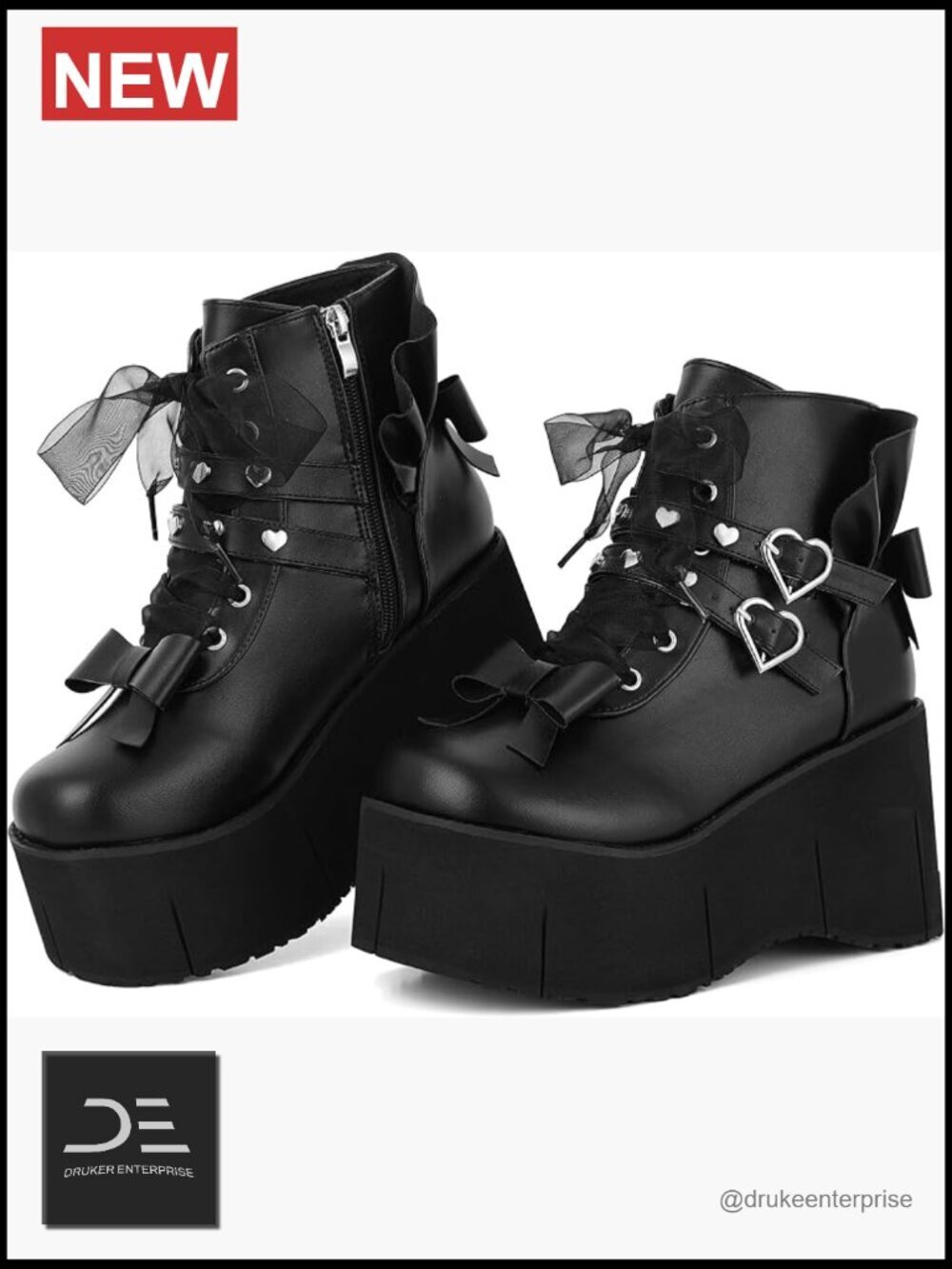 Platform Ankle Boots Women Gothic Punk Rivet Lace Up Zipper Round Toe Wedge
